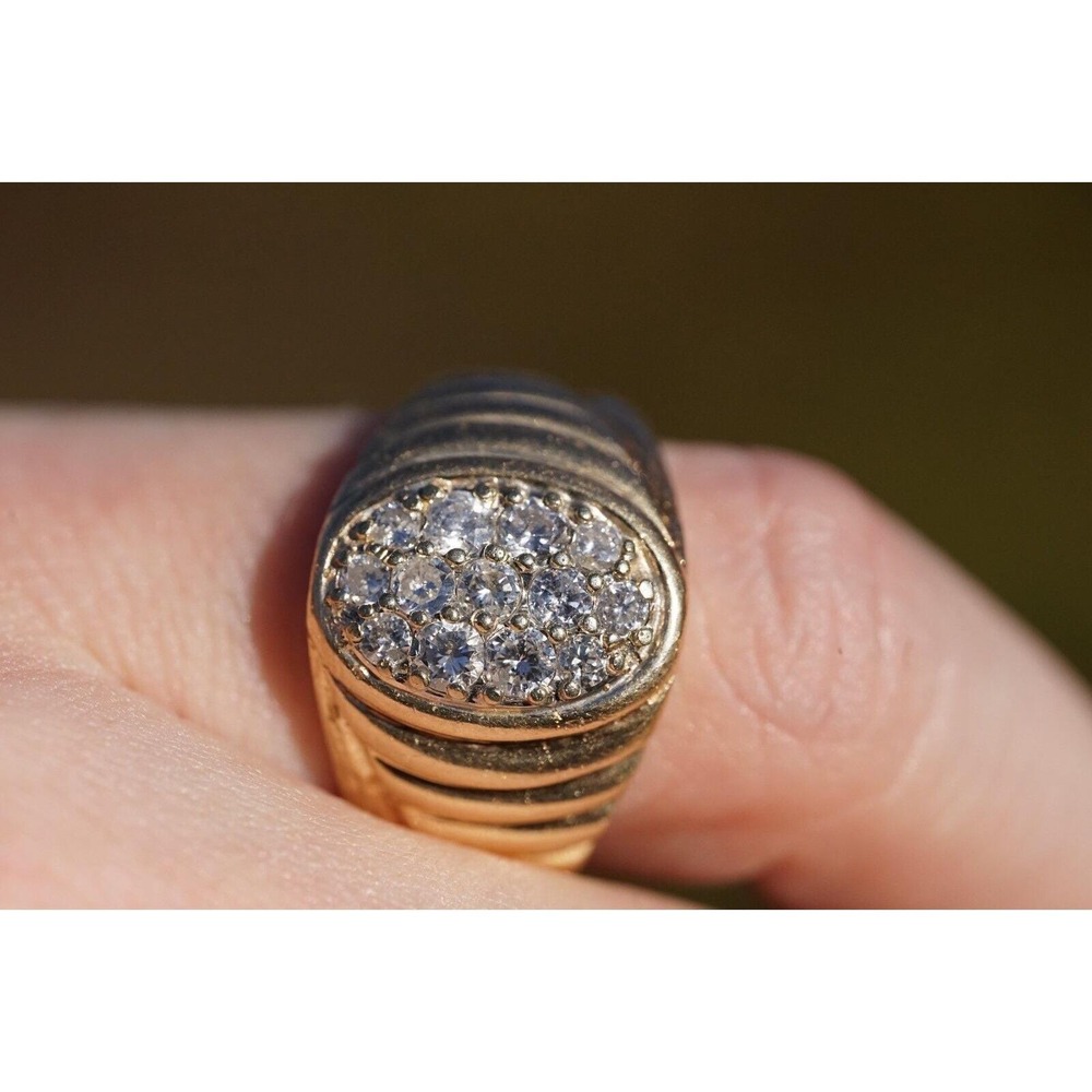 Vintage 14k Solid Gold Men's Natural Bright Diamond Ring - Heavy‎ Thick Band